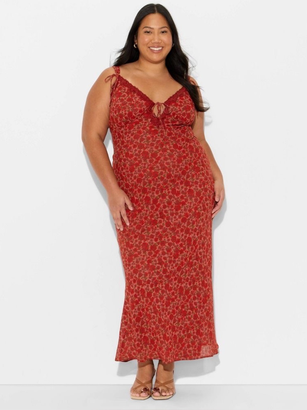 NWT Wild Fable Red Floral Lace Trim Maxi Dress Size XXL